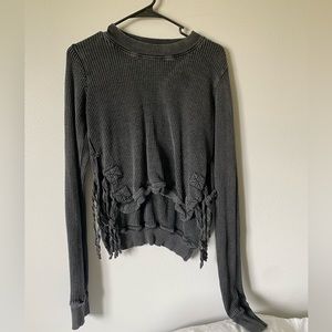 FP ONE Interlaken Long Sleeve Casual Top Cropped Size Small Washed Black & Gray